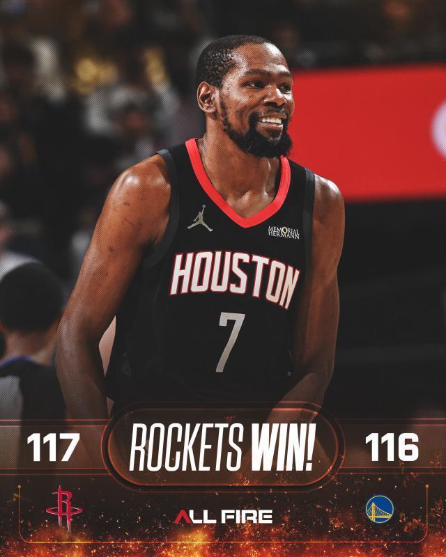 库里三分绝杀未果 勇士四连败火箭六连胜